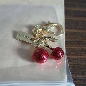 Coach Red Cherry Gold Keychain Mini Zipper Pull NWOT